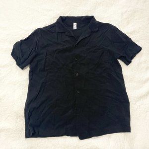 Original Vintage American Apparel Black Collar Button Up Shirt, Short Sleeve XS